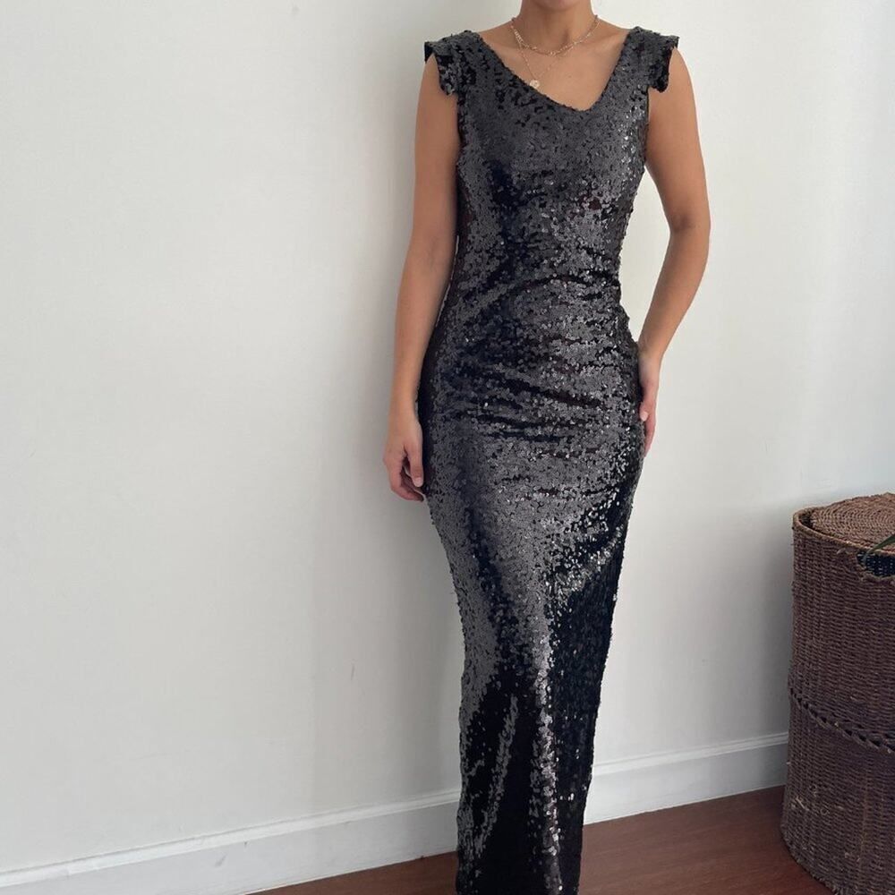 Black sequin evening full length maxi sheath dress‎ gown